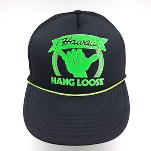 Vintage Hawaii Hangloose Shaka Hat Trucker Cap Snapback Black Neon‎ Dad
